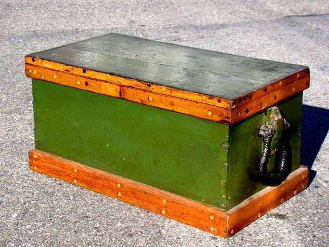 A 19th century painted seaman's chest with original sailor-made beckets and shaped cleats circa 1880